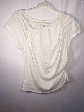 Free People Women White Draped Shoulder Short-Sleeve Ruched Knit Top Size Large